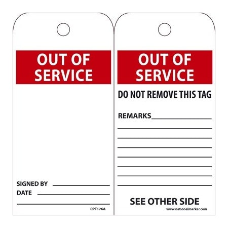 Nmc Out Of Service Tag, Pk25 RPT176A